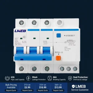 RCBO MCB 63A AC Switch 2P Small Circuit Breaker 1P Air Conditioning Main Switch 3P Short Circuit Plastic DC MCB