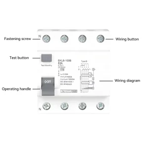 RCD Type B Evse 4Poles DC Earth Leakage Circuit Breakers RCCB 40A 63A 100A 30mA EKL6 100B 10KA Din Rail 220V