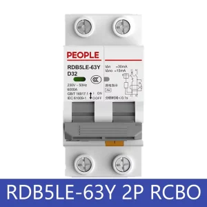 RDB5LE-63Y 2P Slim Design DIN Rail RCBO Earth Leakage Circuit Breaker 36mm Width Dis-connectable Leakage Function