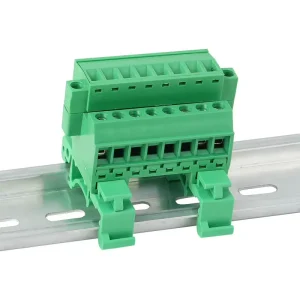 RS Green 2EDG UVKM 5.08mm Rail Pair Plug In Terminal Block with Ears and 2EDGKM Butt Set PA66 Nylon 300V 15A 40~105