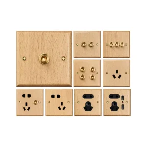 Real Wood Natural Grain Brass Toggle Switch Socket Plate 1 3 Gang Universal Outlet Wall Mount for Living Room Bedroom Hotel