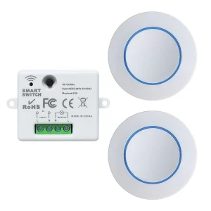 Remote Control Mini Round Panel Switch AC 85-240V 1 Receiver with 1/2 Transmitters 50M Distance Wireless Control Switch