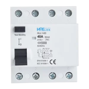 Residual Current Circuit Breaker Type AC RCCB 4P 40 63 80 100 Amps Copper PA66 Contacts 10kA Breaking Capacity