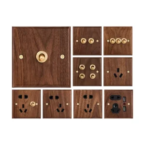 Retro Solid Wood Black Walnut Toggle Switch Socket Outlet Panel 86-Type UK/EU Standards 16A Wall Socket