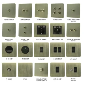 Retro Toggle Light Switch Wall Power Socket With USB Vintage Outlet Lamp Light RJ45 Data TV EU France Brushed Metal