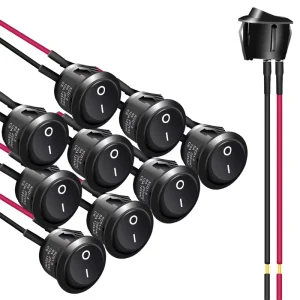 Rocker Switch ON OFF KCD1 Mini Round Toggle Switch SPST 2 Pin Snap in Design Car Boat Automotive with Wires Pre Wired