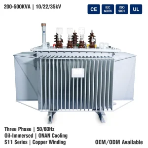 S11 13 Oil Immersed Power Transformer 200 500KVA 10 35kV 0.4kV Three Phase Copper ONAN IEC 60076 CE