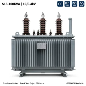 S13 100kVA Cost Effective Aluminum Winding Oil Immersed Transformer 10kV 0.4kV 3 Phase Low Loss ISO 9001