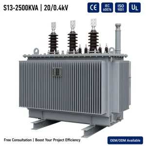 S13 2500kVA Aluminum Winding Oil Immersed Power Transformer 20kV 0.4kV 3 Phase CE ISO