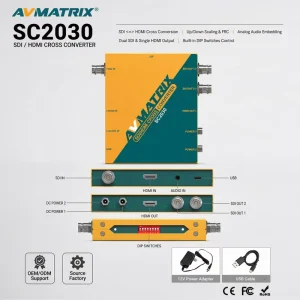 SC2030 SDI HDMI Cross Converter with Up Down Scaling Frame Rate Conversion Audio Embedding for Live Production