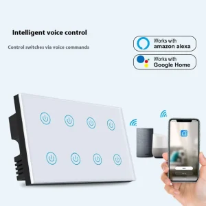 SIXWGH 8 Way Touch Smart Wall Switch for Tuya Wifi APP Control Timing Remote Panel for Office Hotel 10A Max Current 240V Max