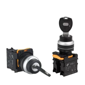 SKB0 11Y 22mm Key Selector Button Knob Short Body 48mm Length Space Saving Two position Three position Rotary Switch