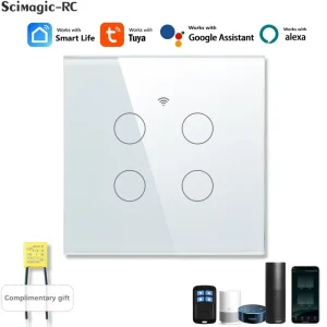 SMG 3068 Tuya WiFi Smart Light Switch 1/2/3/4 Gang No Neutral Wire Required EU Plug Remote Control Works with Alexa Google Home