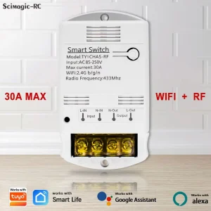 SMG E0704 Relay WiFi Module 1CH RF Remote Control Switch Max 30A 4KW Garage Door Receiver AC85 250V Smart Home Automation