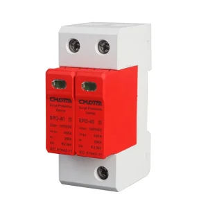 SPD 40 T2 2P DC Surge Protective Device 1000VDC 2.4kV Red White Two tone Shell PV Solar CE 35mm DIN Rail 25ns 40kA