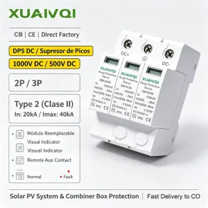 SPD CE CB 2P 3P DPS DC 1000V 500V 20kA 40kA Type 2 Supresor De Picos DC Solar PV System DC Surge Protective Device Arrester