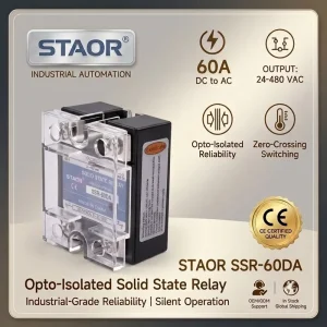 SSR 60DA 60A Single Phase Solid State Relay DC to AC 24 480VAC Zero Crossing Industrial SSR Relay Switch