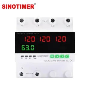 STVP-935S-63A 120V 63A Triple Power ATS 4-Digit Display with Over/Undervoltage Overcurrent Protection Din Rail Ats