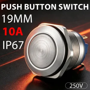Short 19mm Stainless Steel Metal Push Button Switch 12V 24V Waterproof Micro Travel Momentary Switch for Space Saving Device