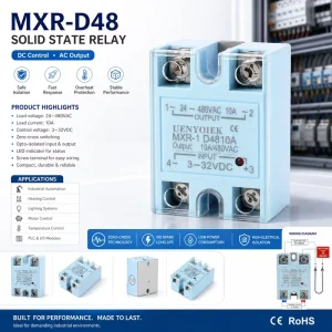Single Phase Solid State Relay 10A 25A 40A 60A 80A 100A 120A DC Input AC Output SSR Relay for Industrial Automation Control
