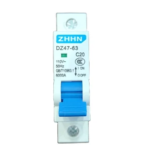 Single Pole DZ47 63 MCB C20 Mini Circuit Breaker AC110V 50Hz 6kA Breaking Current Din Rail Type Overload Short Circuit Protector