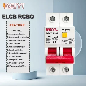 Small Size Earth Leakage RCBO Circuit Breaker 32A 63A 1P+N ELCB 2p 30ma Household
