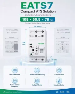 Smaller ATS IEC Compact 6A-63A 2P 4P DIN Rail Automatic Transfer Switch