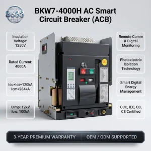 Smart Air Circuit Breaker (ACB) BKW7-4000H 4000A 3P/4P 1250V 120kA High Breaking Capacity with Remote Control CCC CE IEC CB