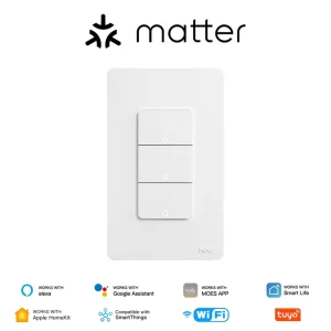 Smart Home Matter Switch Toggle PVC SMRTE App Remote Control Scheduling US Standard Backlit Black LED Button Operated Light