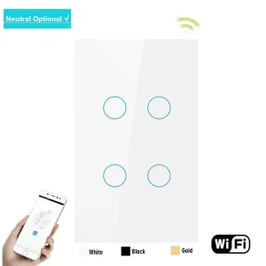 Smart Home System US Four Gang Touch WIFI Zigbee RF433 Switches with Wireless Remote Control Light Switch LED Indicator