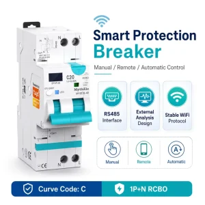 Smart Life Tuya WiFi Circuit Breaker RCBO 1P+N 40A Remote Control Electrical Leakage Protection Device