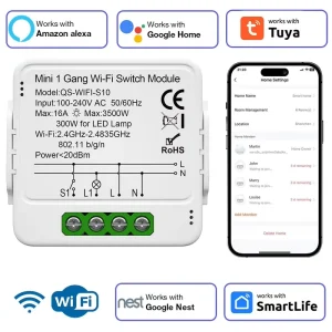 Smart Tuya WiFi Flip Design PC Material 16A 1 Gang DIY Mini Light Breaker Automation Switch Module for Hotel Home Use