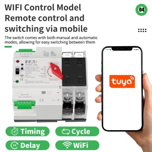 Smart WiFi TUYA Automatic Transfer Switch 63A 100A 2P 4P Changeover Switch for Solar System & Distribution