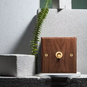 Solid Wood Wall Switch Socket Natural Walnut Brass Toggle 1 3 Gang Universal Power Outlet for Home Hotel Living Room