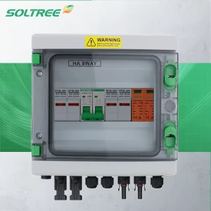 Soltree 2 in 1out Solar PV Combiner Box DC500V 63A Circuit Breaker with Surge Protector and 30A PV Fuses Distribution Box
