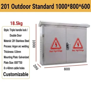 Stainless Steel Distribution Box Outdoor Wall Mounted 1000 * 800 * 200 Waterproof Low Voltage Distribution Box