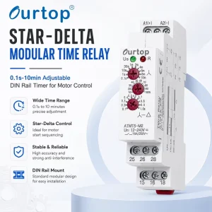 Star Delta Modular 1 Module DIN Rail Mounting 16A AC/DC 12-240V 0.1S-10M DPDT Time Relay for Electric Motors