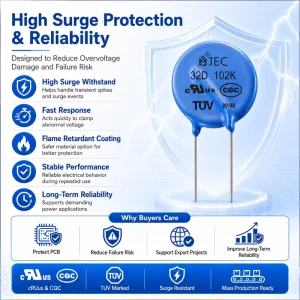 Surge Protection MOV Varistor 10D561K 560V -40~+125 for UPS Telecom Base Station Network Power Equipment for TUV CQC JEC