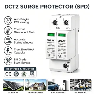 Surge Protector DC SPD 2P 1000V Solar Power System Protective Device PV T2 40A Lightning Protection