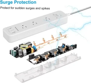 Surge Protector Power Strip with 3 Outlets, 32W USB C PD 20W Fast Charging, 5ft Extension Cord ETL Listed 45° Flat Plug