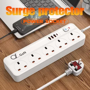 Surge Protector UK Power Strip Multi Function Electric Extension Board GaN Fast Charging Socket Extension Cord with USB Ports