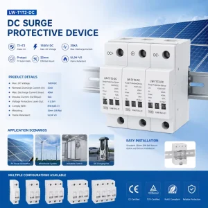 T1T2 SPD 3P Surge Protector Low Voltage DC 20KA 40KA 1500V Distribution Household Protection Device Arrester Power Switch Module