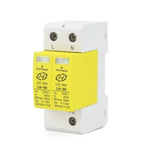 T2 60KA 275V 2P AC SPD 1500V 30KA Arc Shaped Yellow Surge Arrest Protector 220V Solar System Lightning Protection 60KA Max Surge