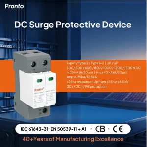 T2 DC1000V 2P Industrial Solar Systems 20 40kA Electronic Equipment Lightning Protection Surge Protector SPD