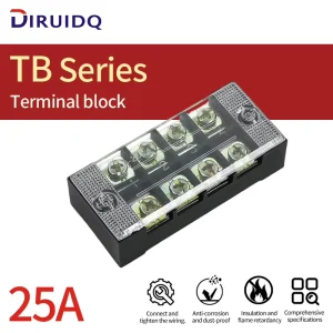 TB 2503 2504 2505 2506 2510 2512 25A 600V 25A Max Brass Dual Row Spring Clamp Screw Terminal Blocks 3 12 Way 1 5 AWG
