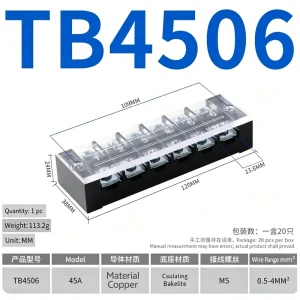 TB-4506 45A 6P Double Row Screw Fixed Terminal Blocks Feed Through TB-4503 TB4504 TB4505 TB4508 TB4510 TB4512 Terminal Block