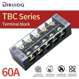TBC 6003 60A 600V Brass Bolt Connection Barrier Terminal Block >30 AWG Conductor 2-5 Poles for Industrial Applications