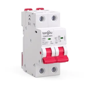 TOMD6DC-63 Miniature Circuit Breaker 2P 12V-550V Curve C Positive Negative Pole MCB for Solar PV System 63A Mini MCB