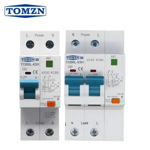 TOMZN 2P AC230V 63A AFDD RCBO C Curve AC Type 35MM DIN Rail Short circuit Overload Fault Arc Protection 6kA Circuit Breaker MCB