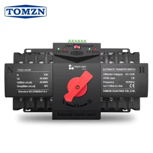 TOMZN 4P 63A 100A 125A 220V 230V 50/60Hz MCB type Dual Power Automatic transfer switch ATS 2 input 2 output night light series